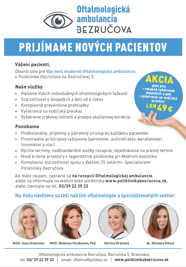 Oftalmológia - Prijímame nových pacientov